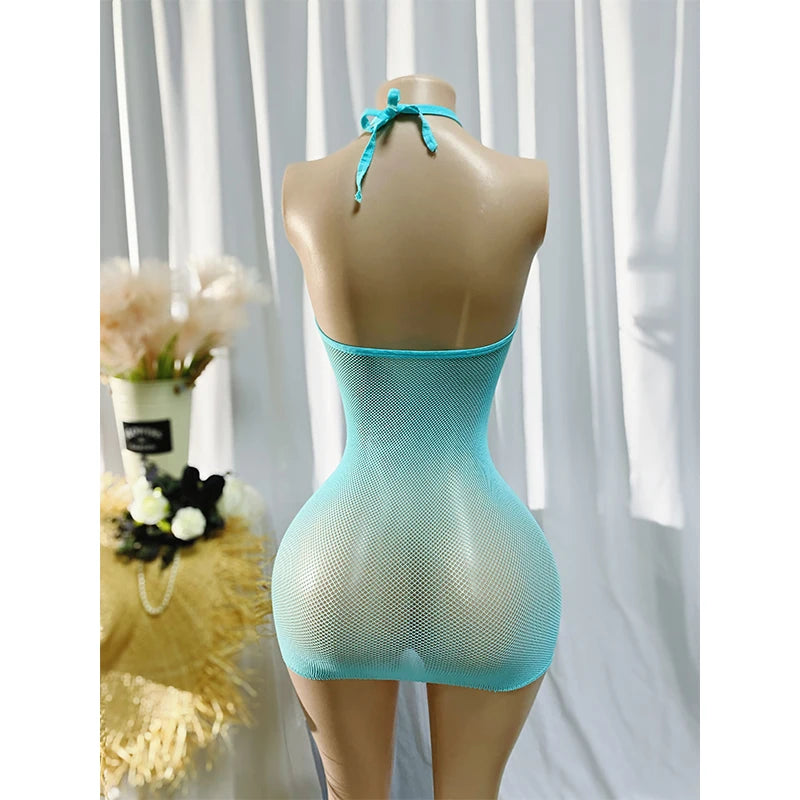 Women Summer Bodycon Top Beach Cover Up Hollow Out Beachwear Without Underwear Sheer Mesh Fishnet Dress Music festival Swimsuit