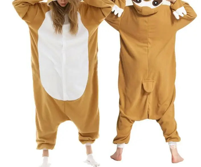 Adult Animal Brown Sloth Kigurumi Onesies Pajamas Cartoon Soft Fleece Gift Halloween Cosplay Costumes Button Jumpsuits