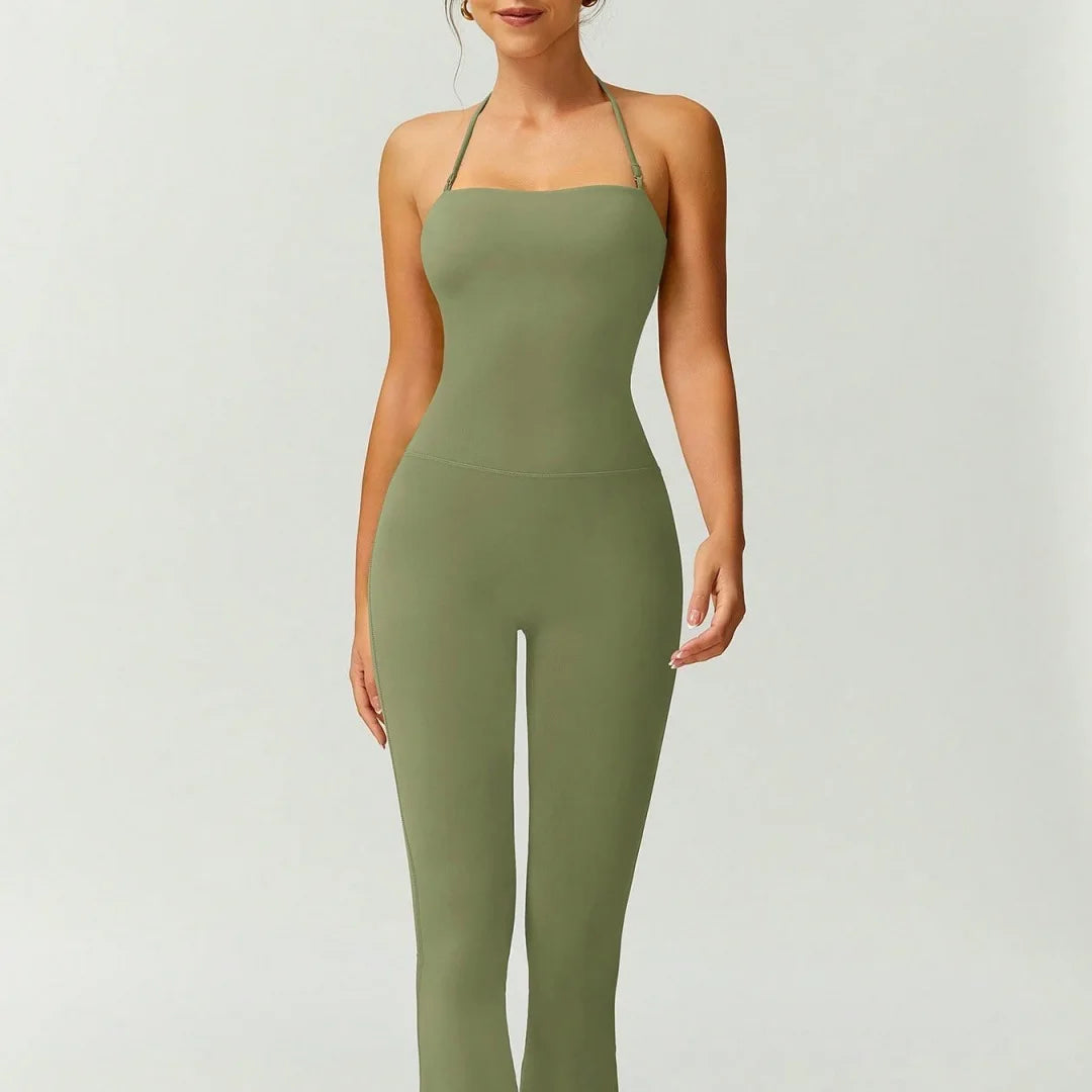 Female Sexy Backless Gym Jumpsuits Set Woman Training Yoga Flared Sportswear Woman Sports Clothes Fitness Elastic Training Suits