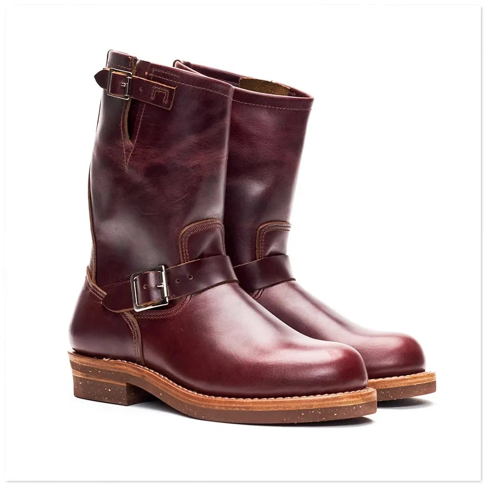 KOWM Cowhide Hiking shoes workwear goodyear shoes trendy ankle shoes walking sneakers Brown trekking boots men Engineer's boots