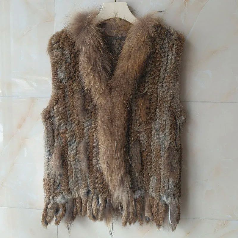 HSPL Sleeveless Women Fashion Fur Vest Knit Waistcoat For Lady For 2018 Spring Real Rabbit Fur Female Vests Black Waistcoat