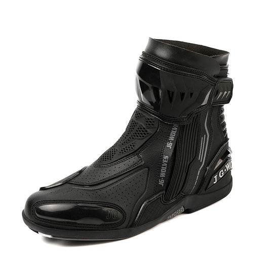 YUYIN Men Motorbike Riding Shoes Motorcycle Boots Racing Protective High Top Breathable Anti Slip Side Zipper TPU Rubber Sole
