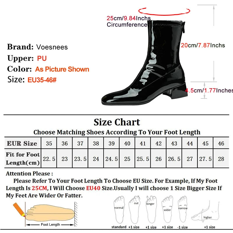 Black Thick Heel Short Boots For Women 4.5CM Fashion Back Zipper Autumn Winter Woman Shoes Square Toe Leisure Daily Ankle Boots