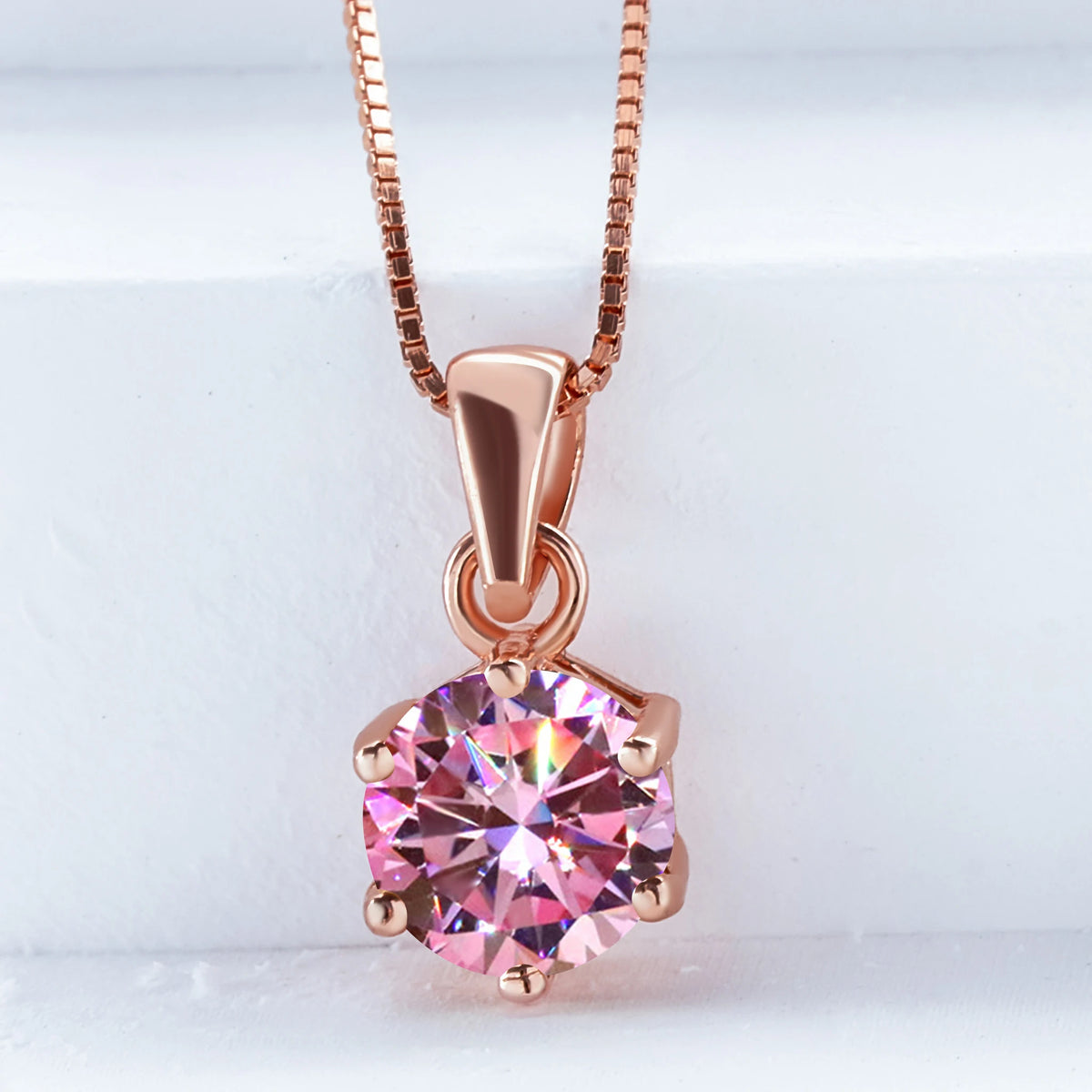Pink Color Moissanite Pendant Necklace 1 Carat 6.5mm Real Gra Lab Diamond Pendant Necklace 925 Sterling Silver Luxury Jewelry