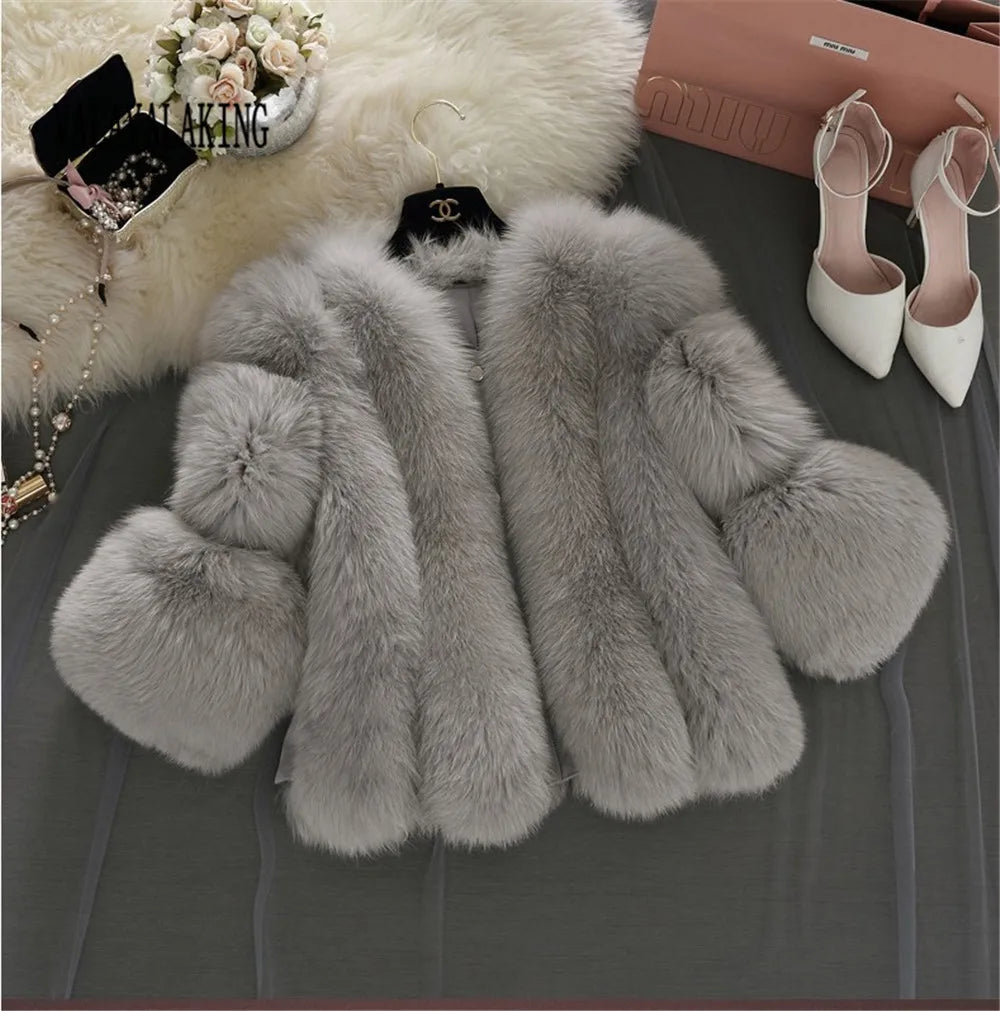 2026 Winter Pink Plus Size Faux Fur Coat Women Elegant Long Sleeve Fluffy Cardigan Jacket Ladies Large Thick Warm Furry Outwear