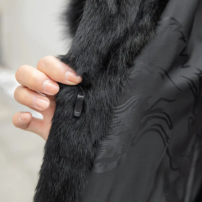 2025 New Luxury Big Hood Real Rabbit Fur Coat For Women Factory Wholesale Full Pelt Nature Ladies Rabbit Fur Overcoat NZ101