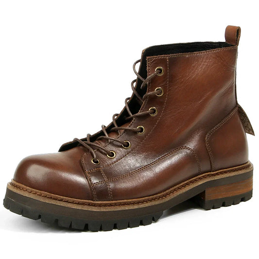 Genuine Leather Men's Boots High Quality Platform Boots Handmade Fashionable Motorcycle Boots Wear-resistant Cow Leather Boots