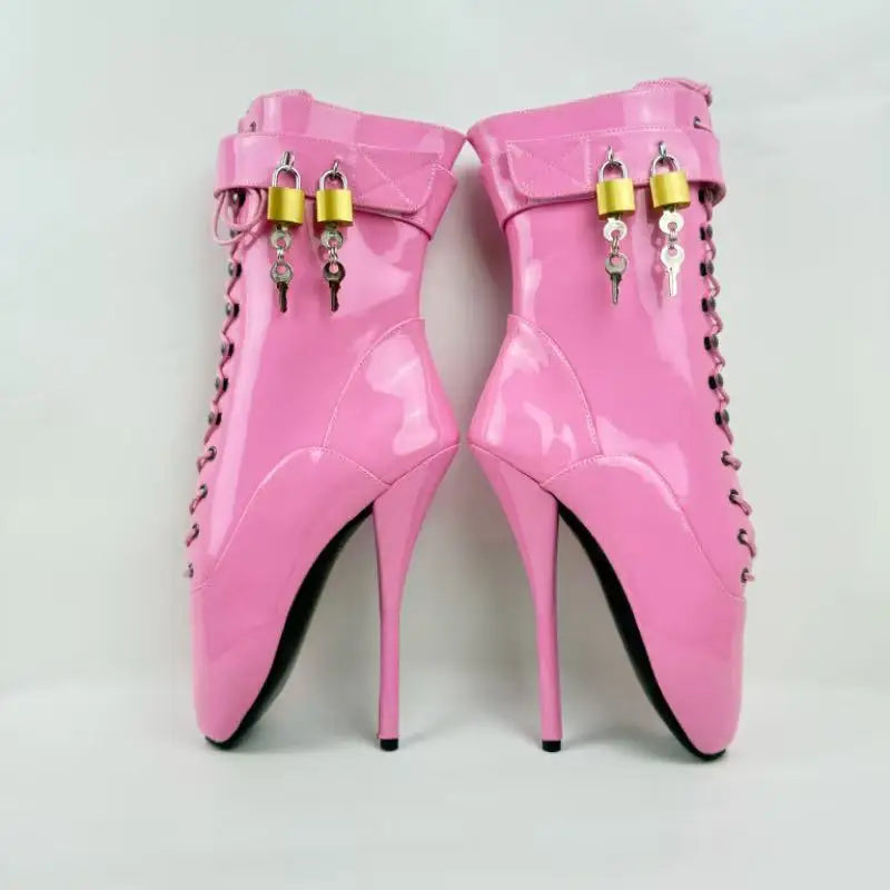 18CM/7Inch Stiletto Super High Heel Lock Wrap Strap Ankle Ballet Boots Fetish Shoes 2025 New Women Pink Sexy Short Booties Mujer