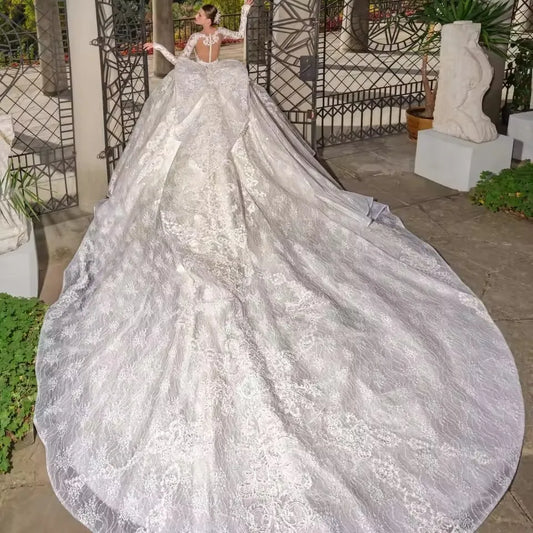 2026 Long Sleeve Lace Wedding Dress Sweetheart Neck Princess Bridal Gown Appliques Custom Ball Gown Vestido de Noiva