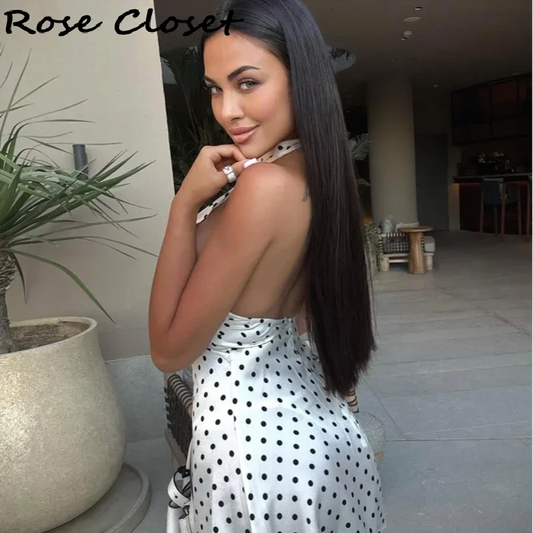 Polka Dots Halter Mini Dress Elegant Backless Sleeveless Cinched Waist Short Dresses Lace Up Skirts 2026 NEW Summer Lady Dresses