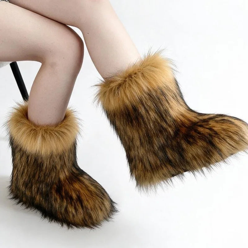 Winter Fluffy Women's Faux Fur Boots Plush Warm Woman Snow Boots 2026 Luxury Girls Furry Platform Boots Women's Ankle Boots