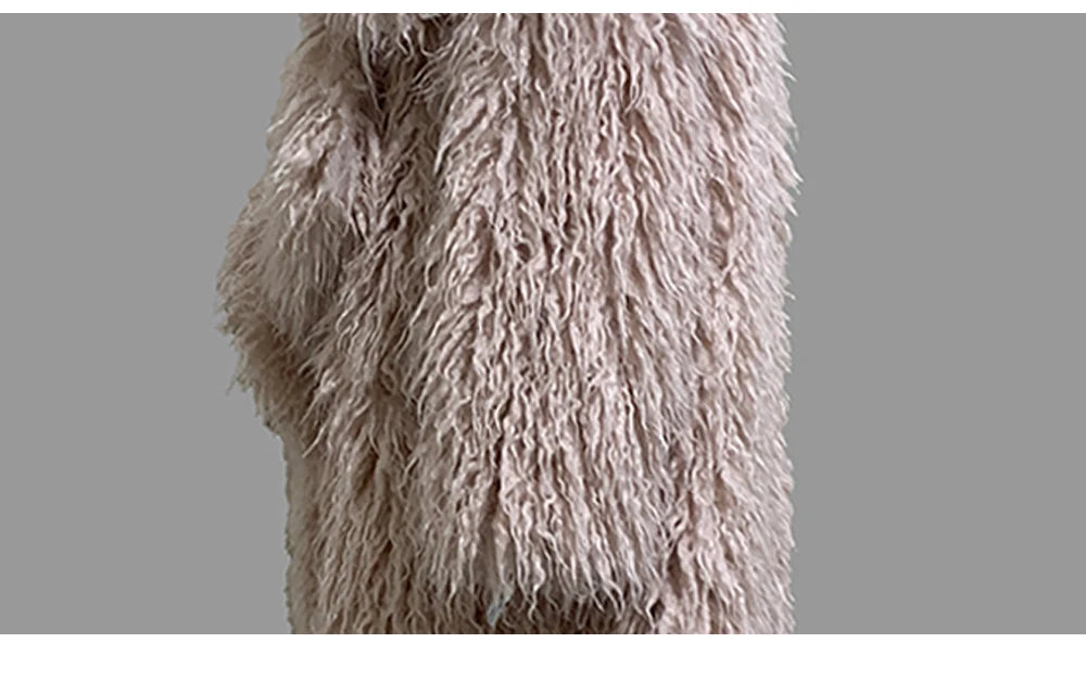 Lautaro Autumn Winter Long Oversized White Thick Warm Hairy Shaggy Fuzzy Faux Mongolian Fur Coat Women Pink Fluffy Overcoat