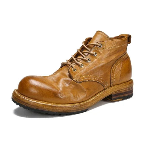 Men's Genuine Leather Goodyear-Boots Retro Work Dress Shoes Washed Horse Leather Casual Men's Shoes