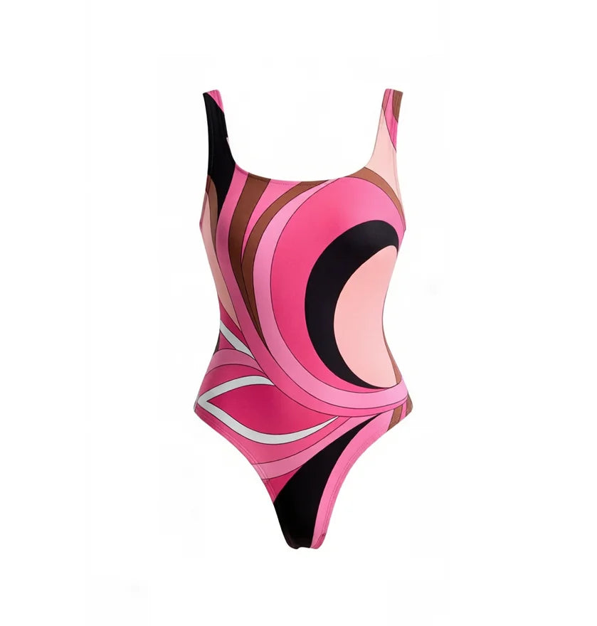 2026 New Long Sleeve Vintage Print One Piece Swimwear Zipper Women Bathing Suit And Wrap Skirt Surfing Swim Suit Beachwear