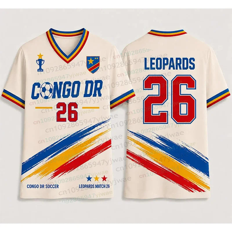 2026 DR Congo 3D Print Football Jersey Summer Round Neck Short Sleeve Jersey Hip Hop Streetwear Casual Men's And Women's Tshirt
