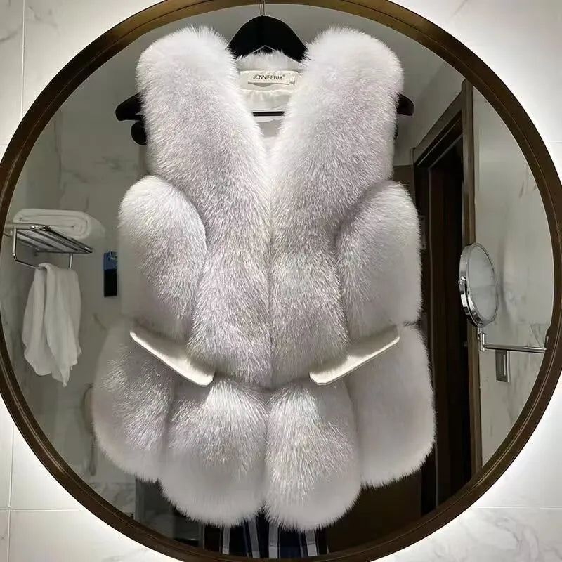 Luxurious Faux Fur Plush Vests Women Loose Sleeveless Waistcoats 2026 New Autumn Winter Female Outwears Lady PU Leather Fur Vest