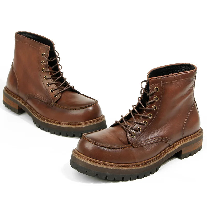 Vintage Work Boots Men's Winter High-top Leather Boots Men Mid-top Short Boots