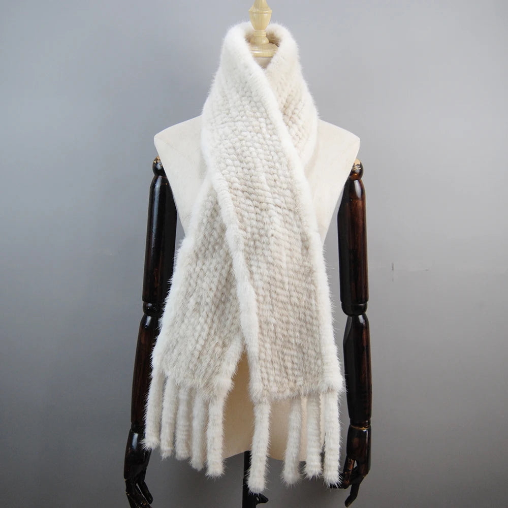 Women Winter Warm Real Mink Fur Scarf 100% Genuine Real Mink Fur Muffler Lady Fashion Quality Natural Real Mink Fur Knit Scarves