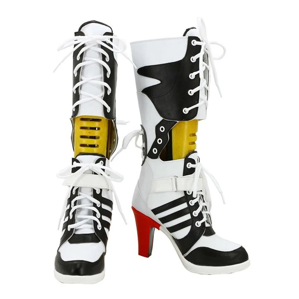 Fantasia Super Villain Quinzel Shoes Cosplay Long Boots Women Disfraz Costume Accessories Female Halloween Carnival Footwear