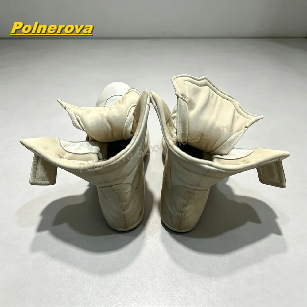 Vintage Hook and Loop Mid Calf Boots Round Toe Chunky Heels Patchwork Casual Booties Street Style Fashion Outfit Autumn 2026