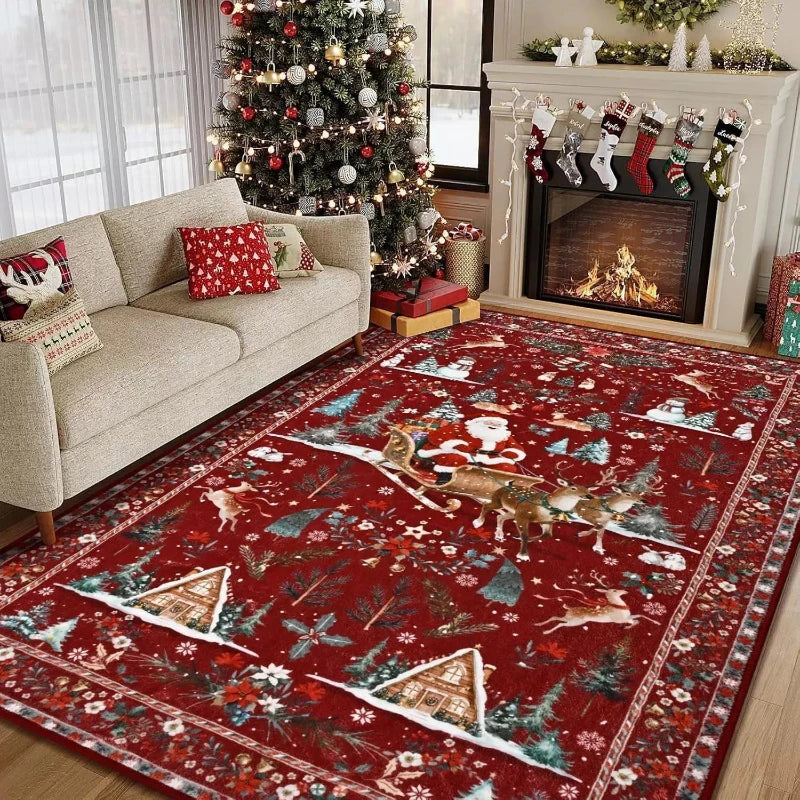 Christmas Day living room decoration red carpet large area rugs for bedroom Washable lounge floor mat Anti-slip bedside soft rug