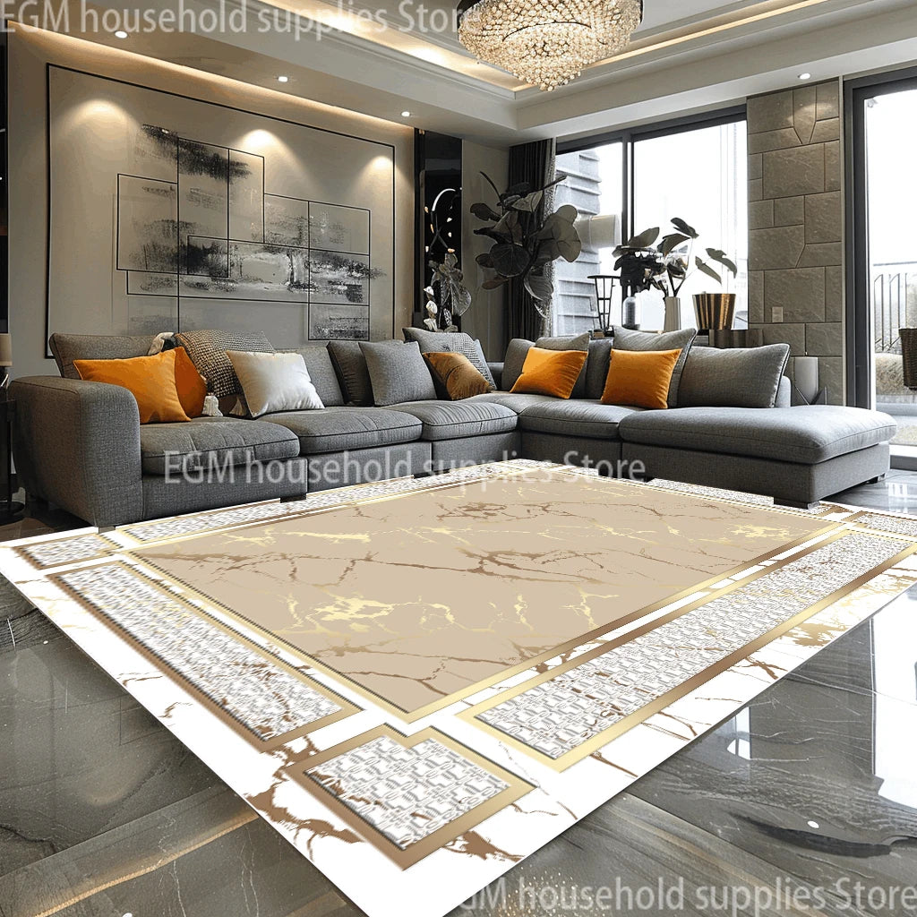 European Style Luxury Large Rugs for Living Room Black Gold Parlor Sofa Carpet Non-slip Easy Cleaning Soft Rug Coffee Tables Mat