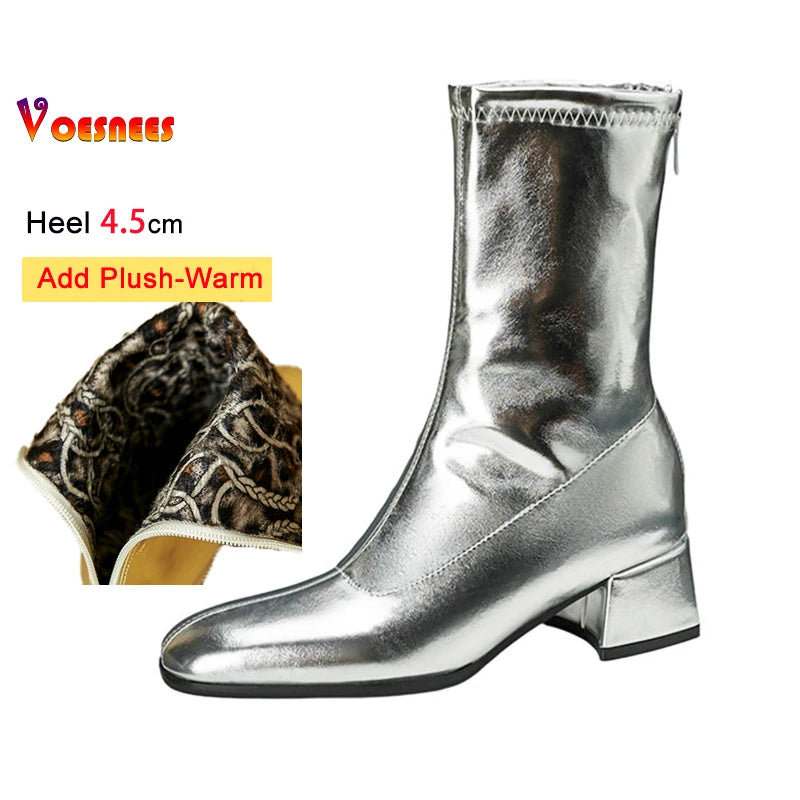 Black Thick Heel Short Boots For Women 4.5CM Fashion Back Zipper Autumn Winter Woman Shoes Square Toe Leisure Daily Ankle Boots