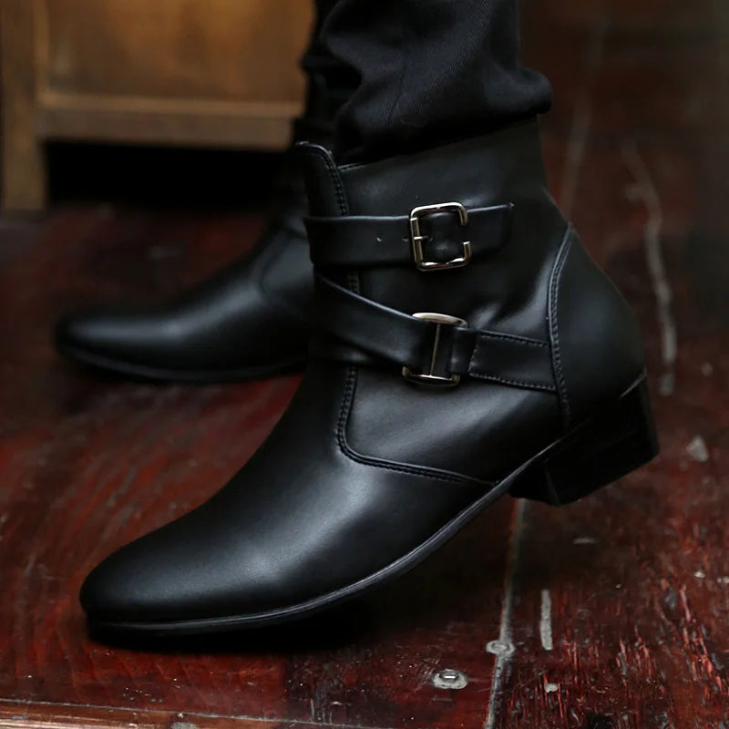Leather Chelsea Boots Men Designer 2024 White Dress Boots Men Casual High top Buckle Strap Formal Shoes Men Motorcycle Boots