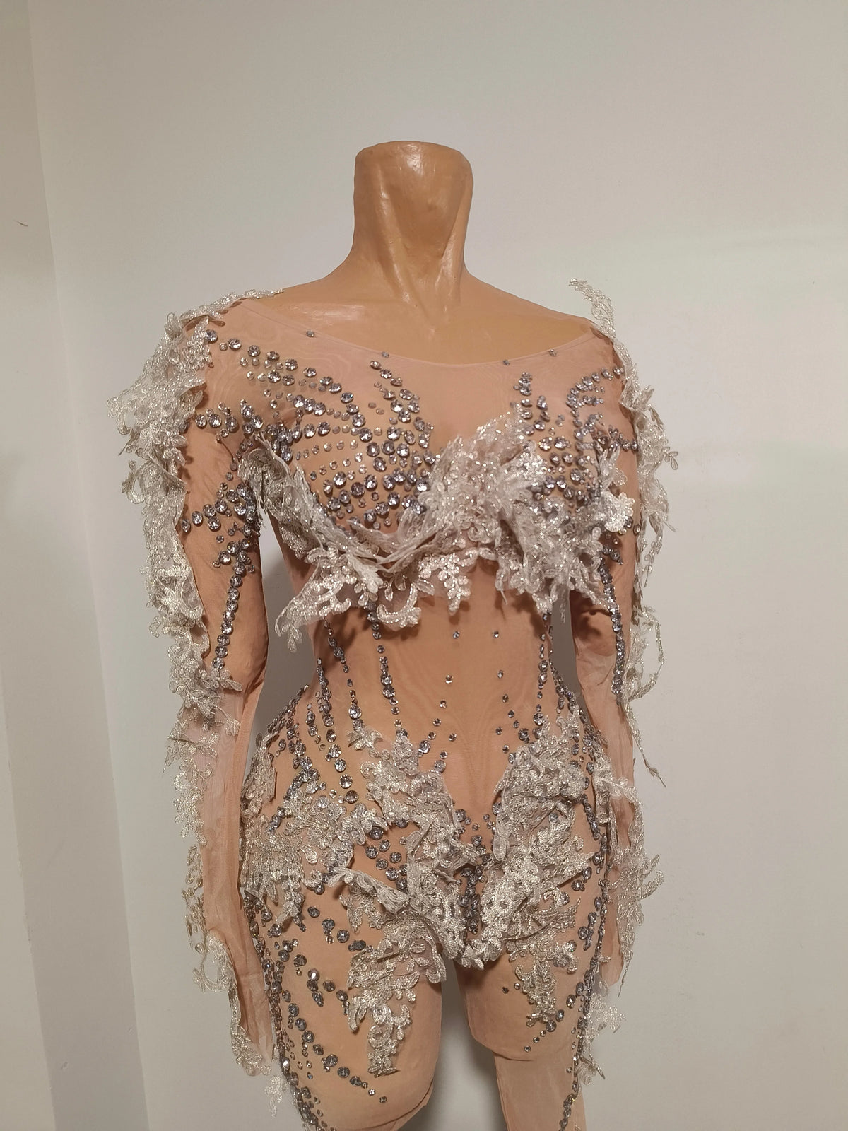 Sexy Sparkly Diamond Sequins Long Sleeves Mesh Sheer Stretch Jumpsuit Women Evening Birthday Party Bar Nightclub Stage Show Wear