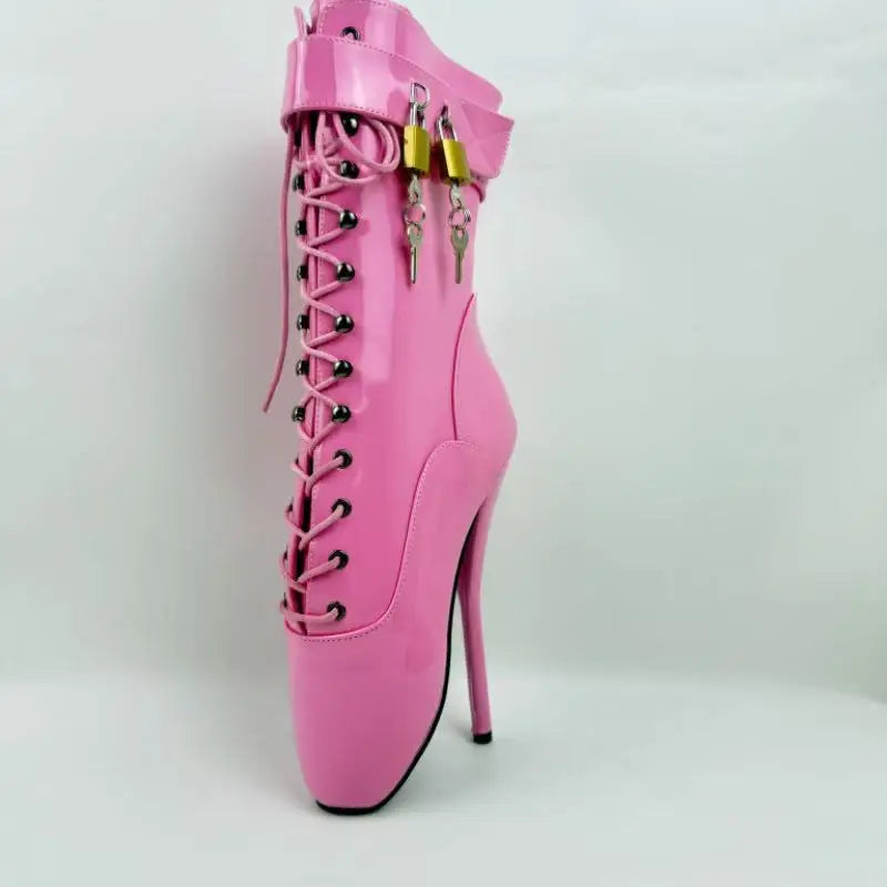 18CM/7Inch Stiletto Super High Heel Lock Wrap Strap Ankle Ballet Boots Fetish Shoes 2025 New Women Pink Sexy Short Booties Mujer