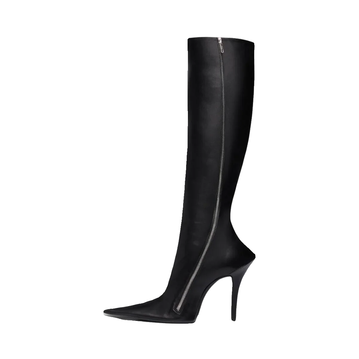 Black Leather Pointed Toe Ankle Boots Woman High Heels Stiletto Side Shaped Zipper Knee-High Boots Lady Sexy Boots