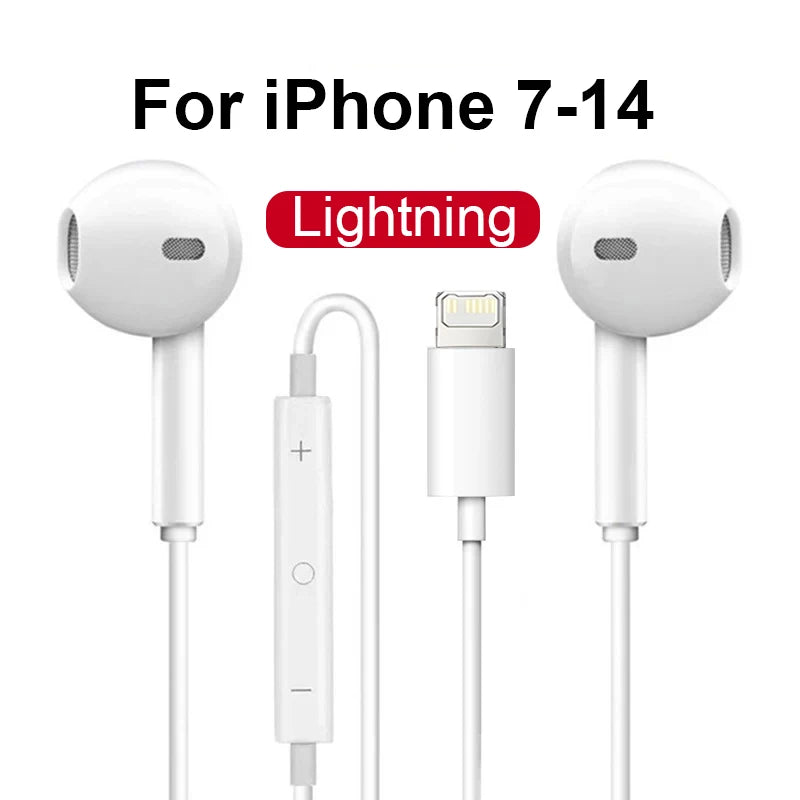 Original Headphones For Apple iPhone 16 15 14 13 11 12 Pro Max Plus In-ear Lightning USB C Wired Bluetooth Earphones Accessories