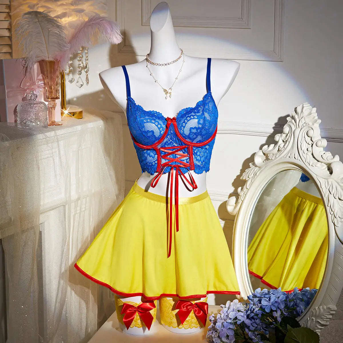 Halloween Lingeries Sexy Hot Snow White Princess Cosplay Bra Thong Skirt 3PC Leg Circles Dopamine Roleplay Costume