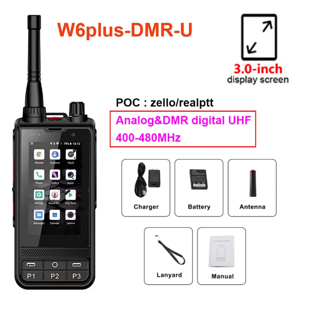 ANYSECU 4G Network Radio W6PRO Android 12 Work with Real-ptt Zello WIFI UHF 400-480mhz DMR Digital Radio