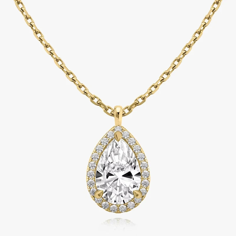 RAPRGOLD GRA Certified 7x10.5mm 2.5CT Pear Cut Moissanite Fashion Drop Pendant Necklaces for Women Chains Fine Neck Jewelry Gift