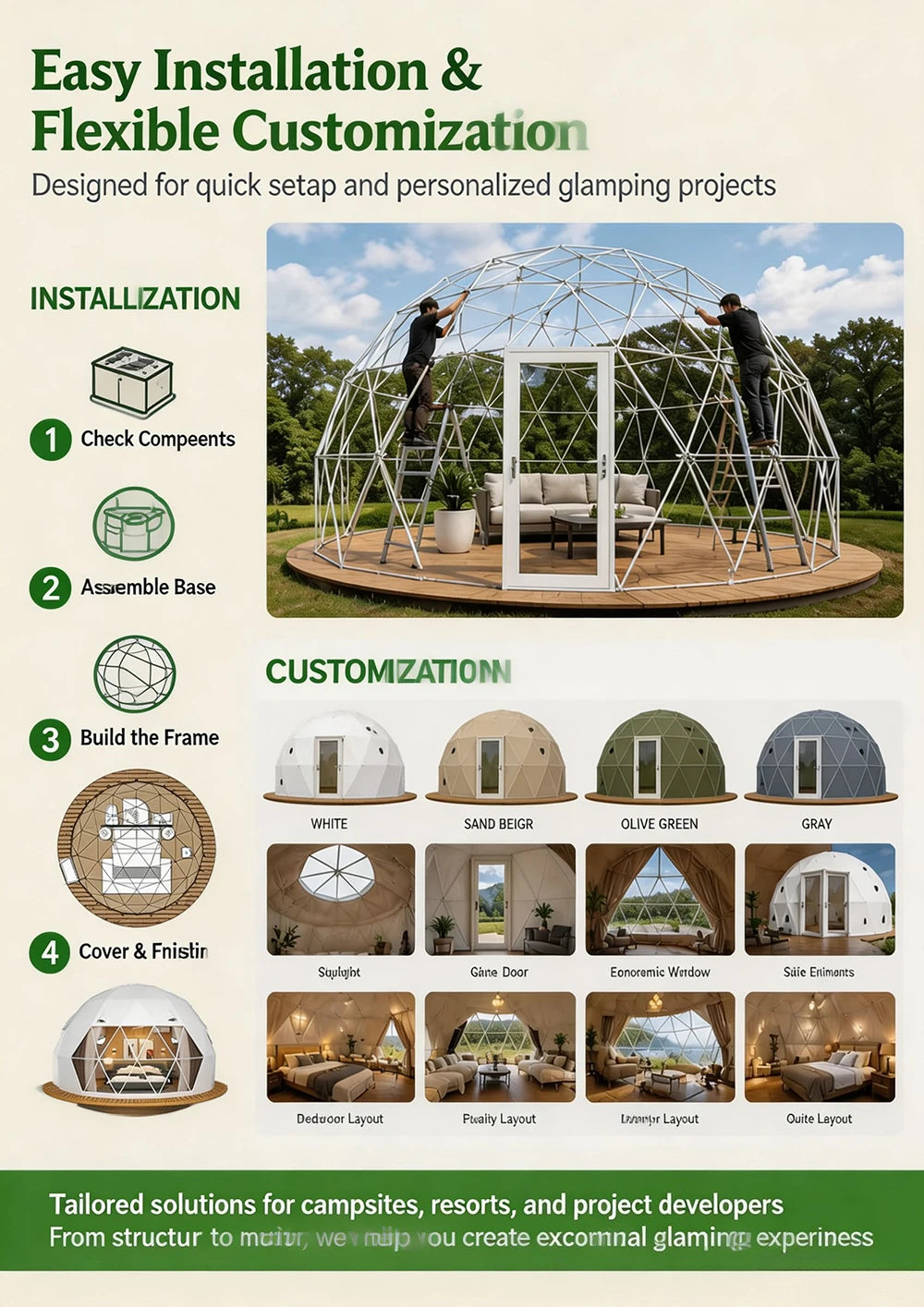 Luxury Modern Geodesic Dome Tent, PVC Canvas Cover Four‑Season Double‑Layer Waterproof for Outdoor Glamping Camping
