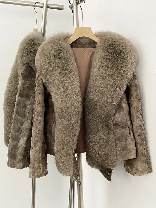 OFTBUY New Winter Top Clothing Women Short Thickened Warm Real Mink Fur Coat Female Natural Fox Fur Fluffy Outerwear Jacket Lady