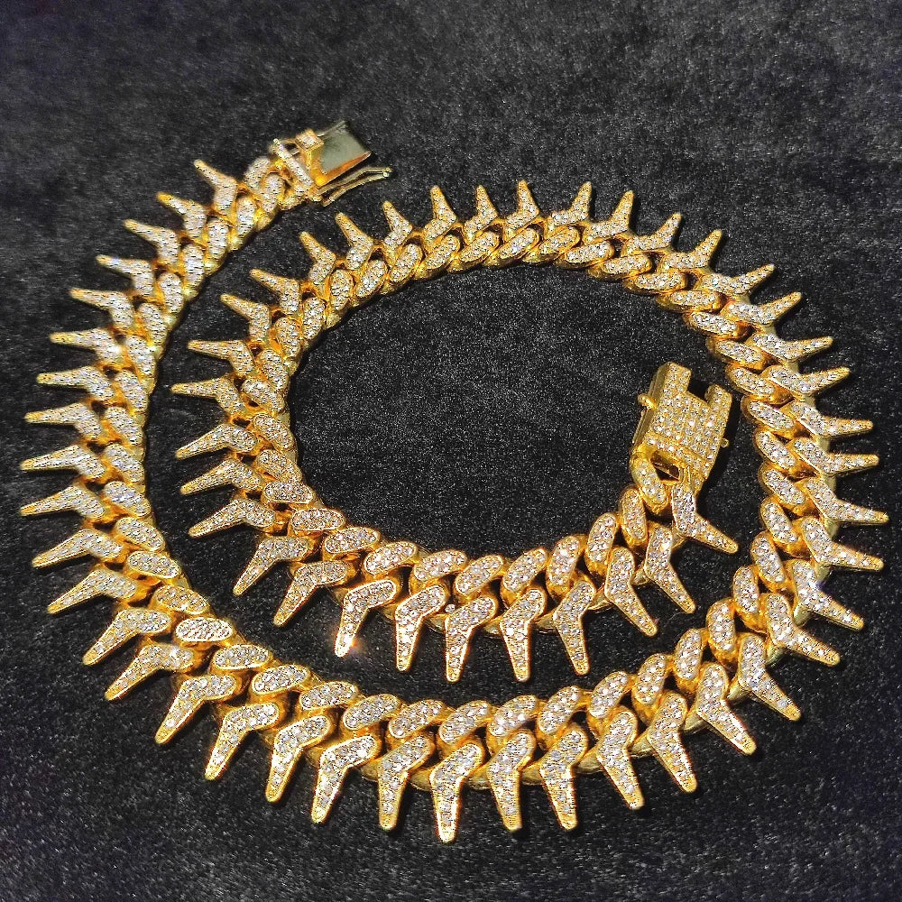 Luxury Gold Plated Spike Dog Collar Cuban Chain Choke Collar for Small Large Dogs Hip Hop Necklaces Jewelry Crystal Accessories