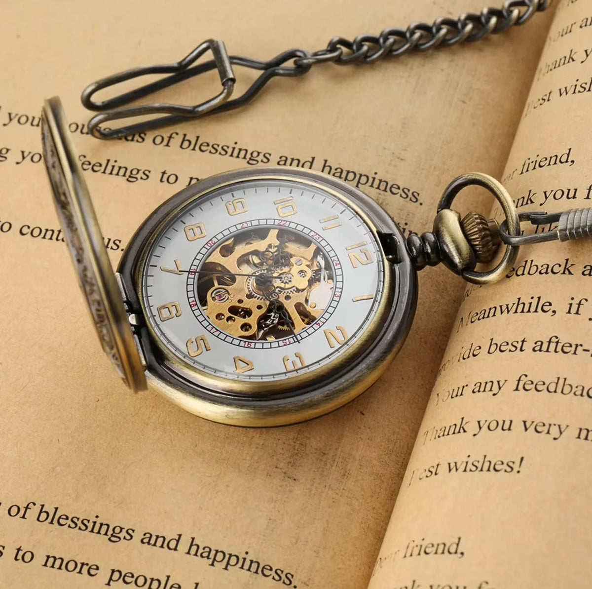10pcs/lot Vintage Bronze Roman Number Case Flip Mechanical Pocket Watch Roman Dial Hand Wind Skeleton Men Women Gift Watch