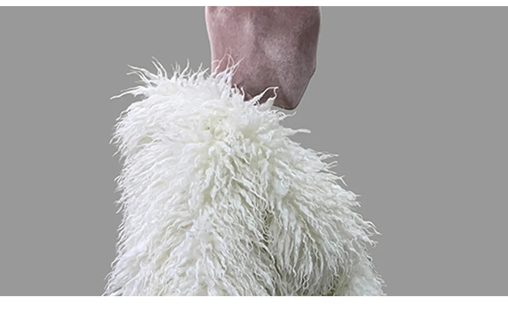 Lautaro Autumn Winter Long Oversized White Thick Warm Hairy Shaggy Fuzzy Faux Mongolian Fur Coat Women Pink Fluffy Overcoat
