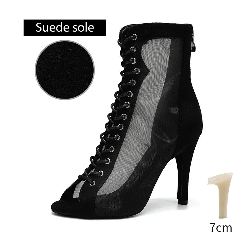 DKZSYIM Women Latin Dance Boots Ballroom Dancing Shoes Ladies Girls Jazz Tango Dance Shoes Customizable Heel 7cm-11cm