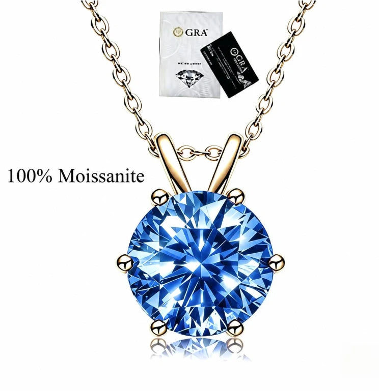 Blue women's moissanite necklace, simple luxury, classic six claw pendant, collarbone chain accessory, hot selling item