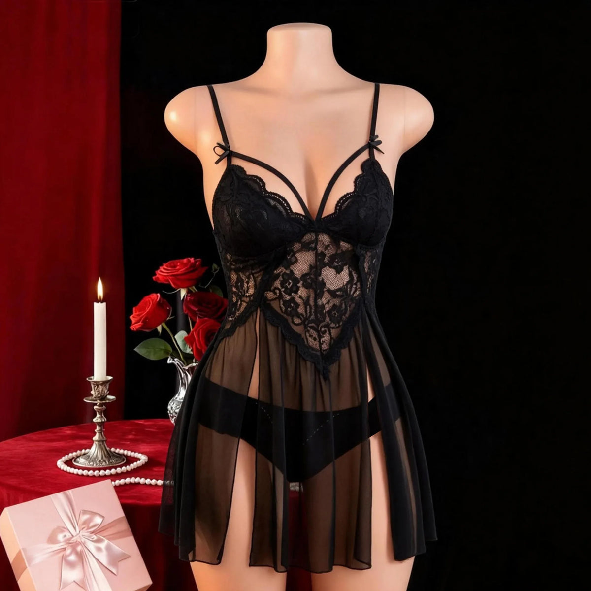 Sexy Lingerie Women Crotchless Sleepwear Pajamas Lace Night Dress Erotic Clothing Exotic Babydoll Female Underwear Sets G-string