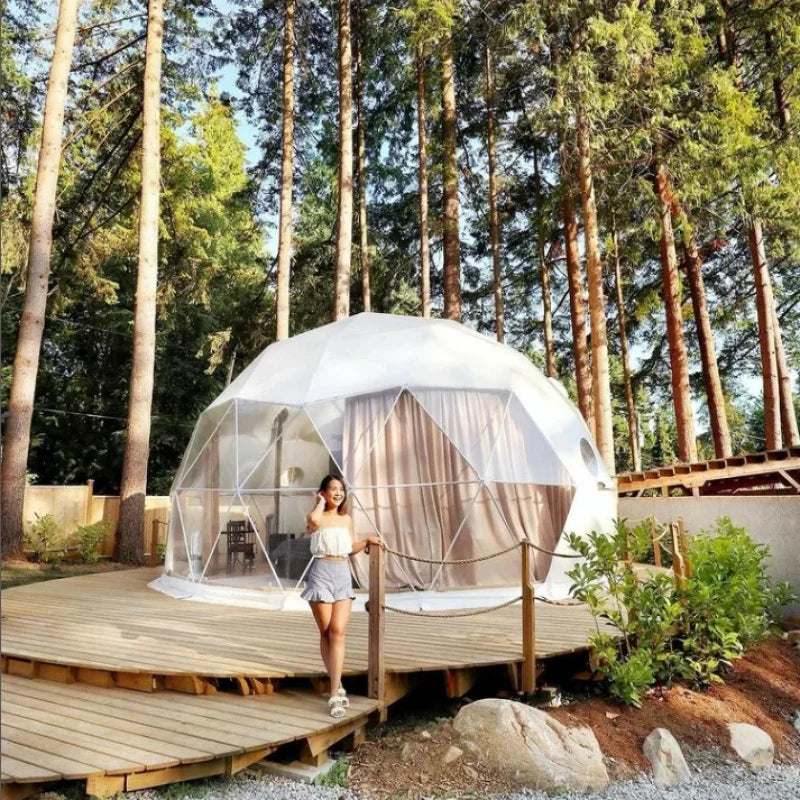 Tents Camping Outdoor Heavy Duty Luxury 6m Geodesic Dome Tent Glamping Dome with Bathroom
