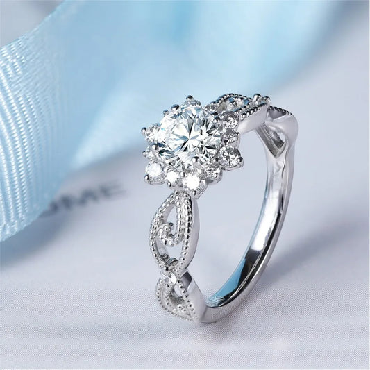 1Ct Moissanite PT950 Platinum Snow Fairy Ring Women's - Bright shine, ice crystal highlights diamond, decent romantic gift