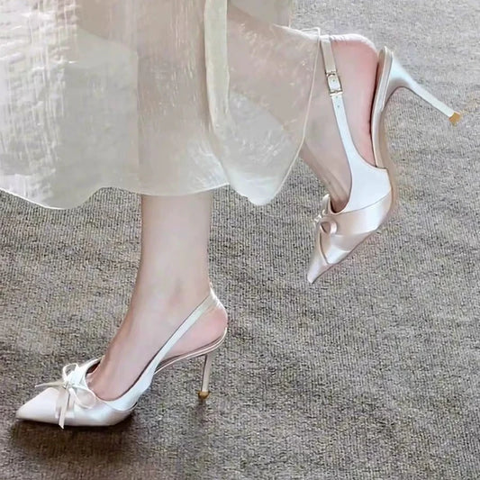 Luxury High Heels Sandals Bow Pointed Toe Women's Shoes Sexy Pumps Slippers Elegant Party Fashion Slides Stilettos Mujer Zapatos