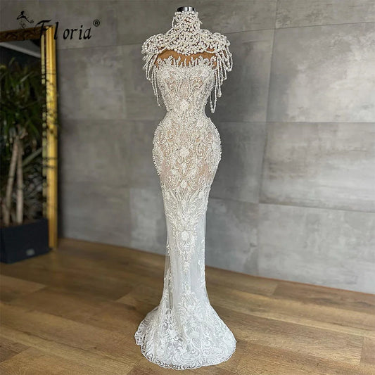 Elegant Pearl Party Dresses 2025Cap Sleeves Beaded Lace Prom Celebrity Dress Illusion Formal Occasion Gown Robe De Soiree Femme