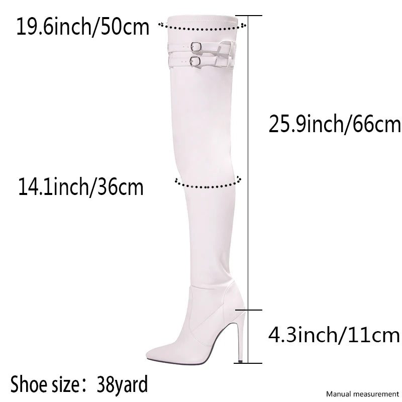 Long Boots for Women White Sexy Over Knee Boots Pointed Toe High Heels Autumn Winter Ladies Shoes Side Zipper Thigh High Boots