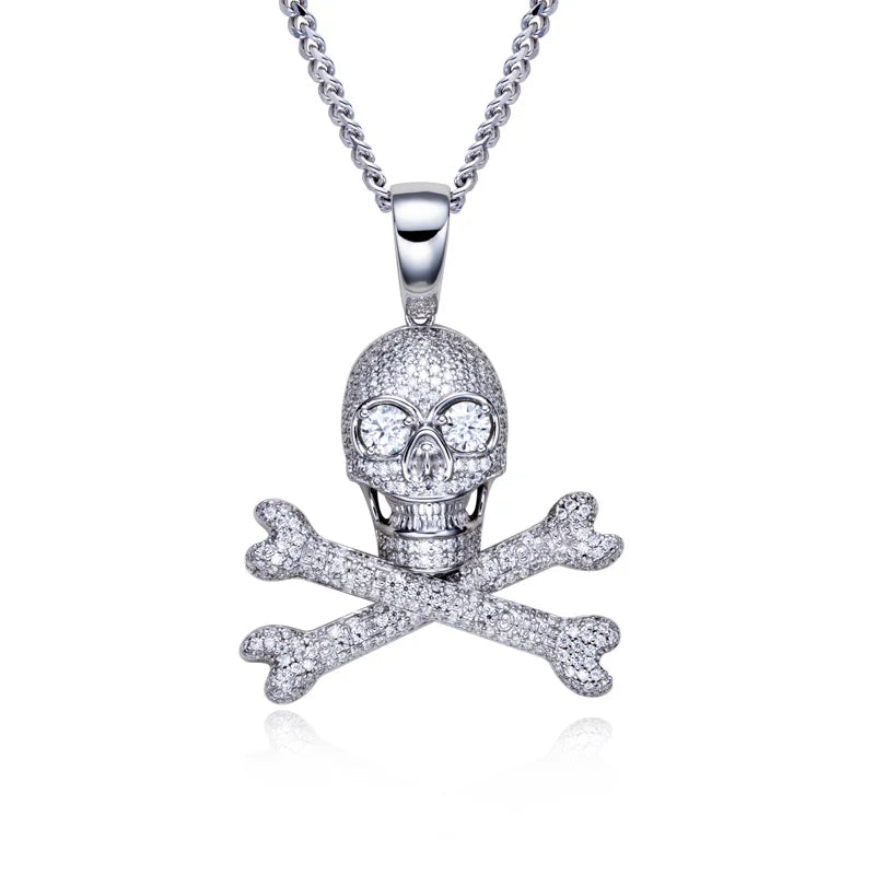 MossanRappr 3.35cttw Moissanite Skull Pendant Iced out Hip Hop Necklace 925 Sterling Silver D Color Fashion Jewelry Gift for Men