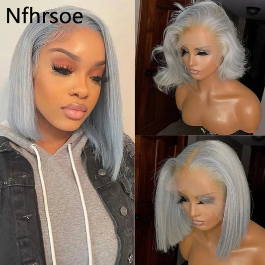 Gray Short Bob Wig Lace Front Human Hair Wigs For Women Silver Grey 13x6 Lace Frontal Wig Brazilian Remy Hair Wigs Preplucked